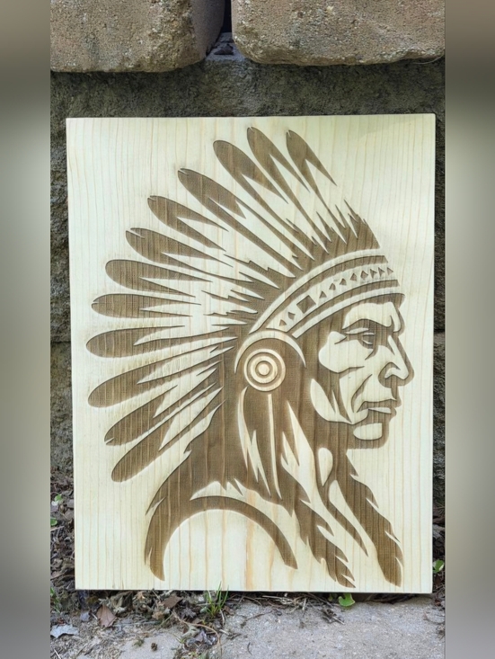 Wooden Native Chief Wall Art - Natural Brown